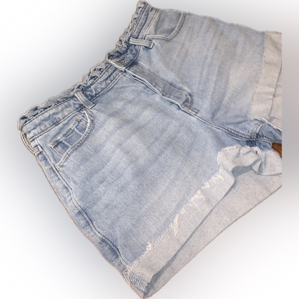 Hollister Ultra High Rise Mom Denim Shorts Vintage Stretch Light Blue Ruffle 15 - Picture 7 of 9
